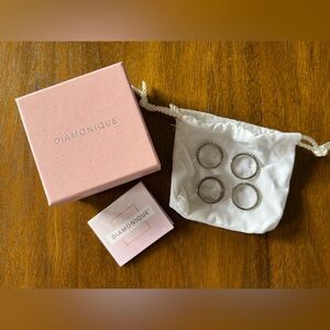 Diamonique Set of 4 Round & Emerald Cut CZ Stack Rings Sterling Silver Size 7